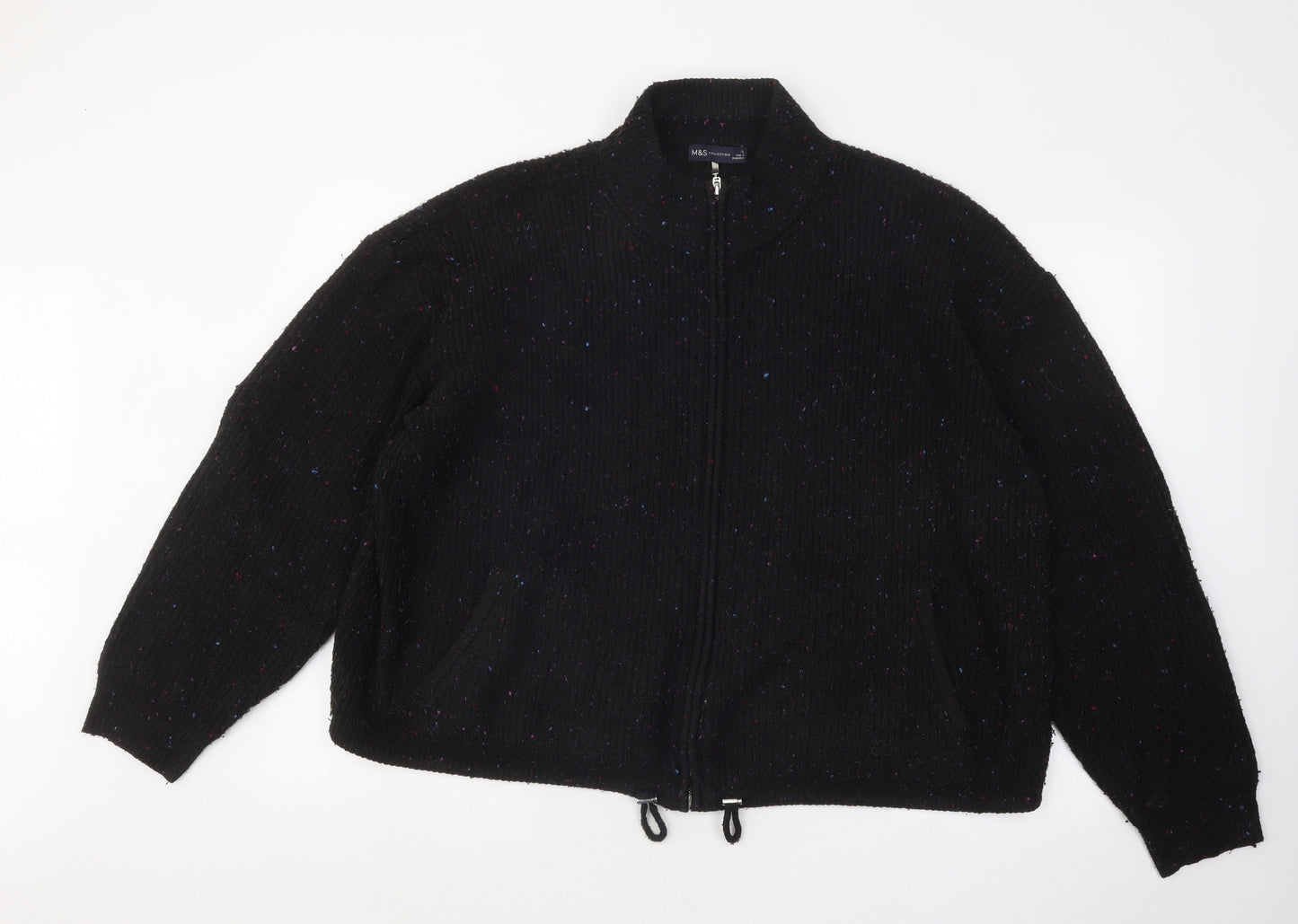 Marks and Spencer Womens Black Mock Neck Geometric Acrylic Full Zip Jumper Size XL