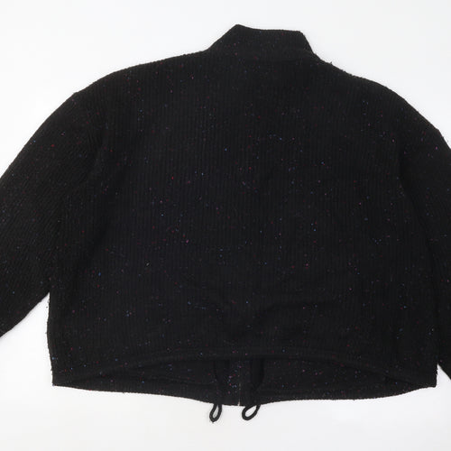 Marks and Spencer Womens Black Mock Neck Geometric Acrylic Full Zip Jumper Size XL