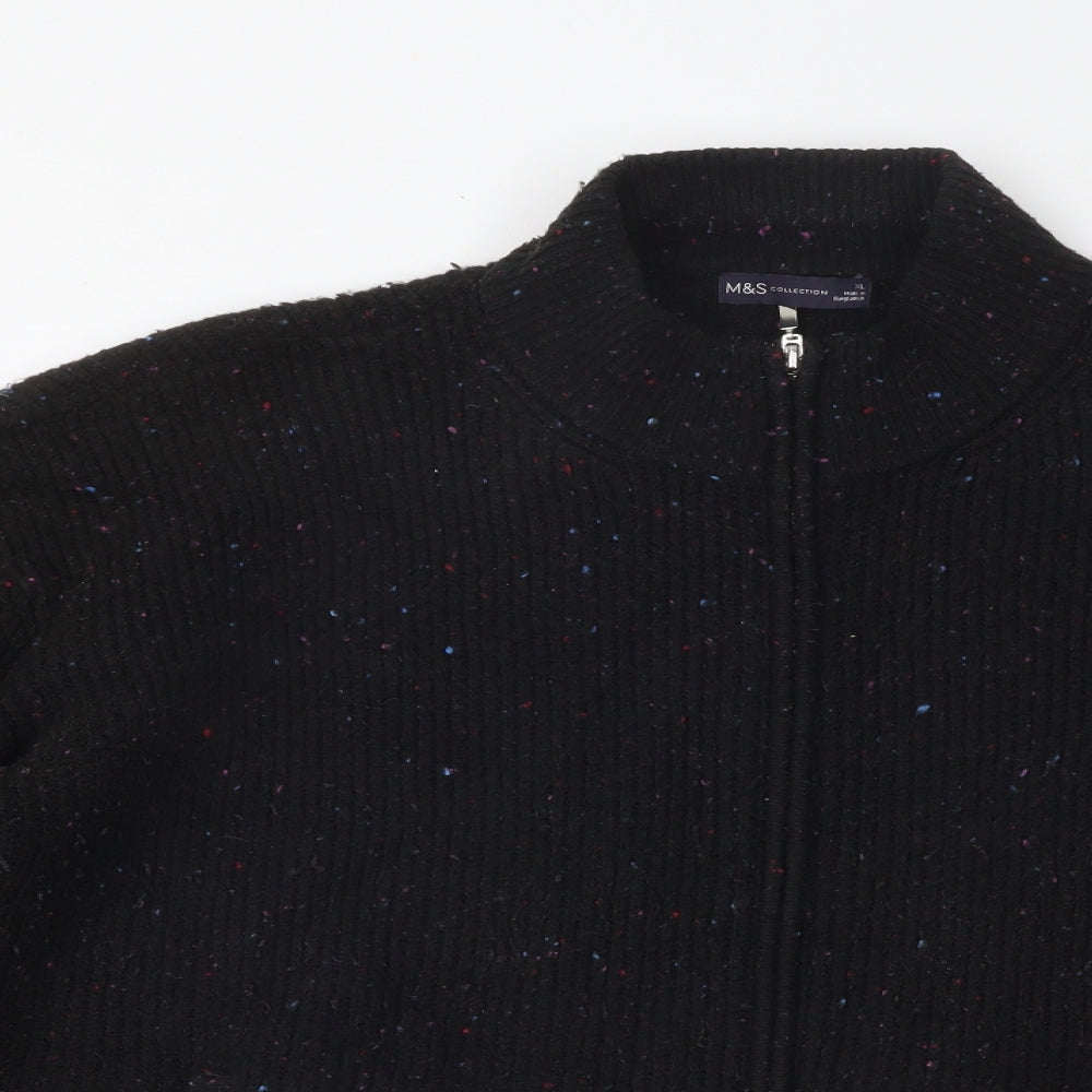 Marks and Spencer Womens Black Mock Neck Geometric Acrylic Full Zip Jumper Size XL