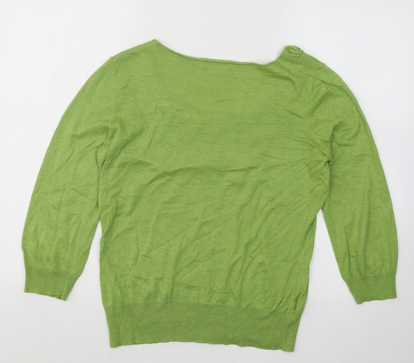 Per Una Womens Green Scoop Neck Geometric Cotton Pullover Jumper Size 12
