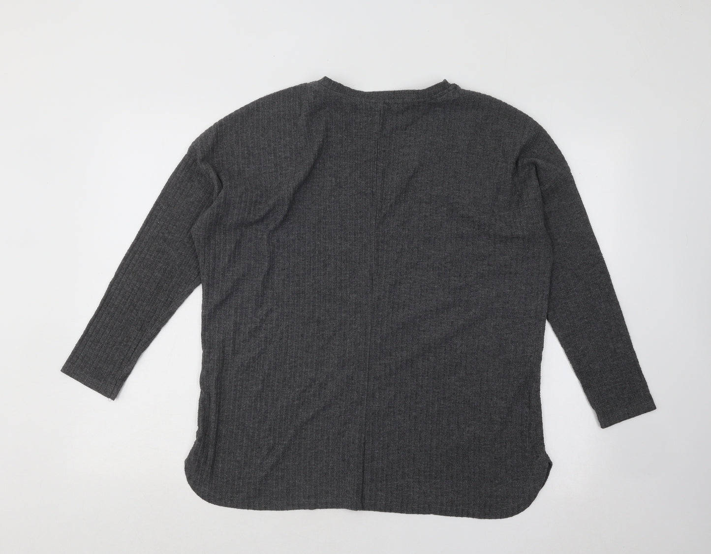 New Look Womens Grey V-Neck Polyester Pullover Jumper Size 12 - Ribbed