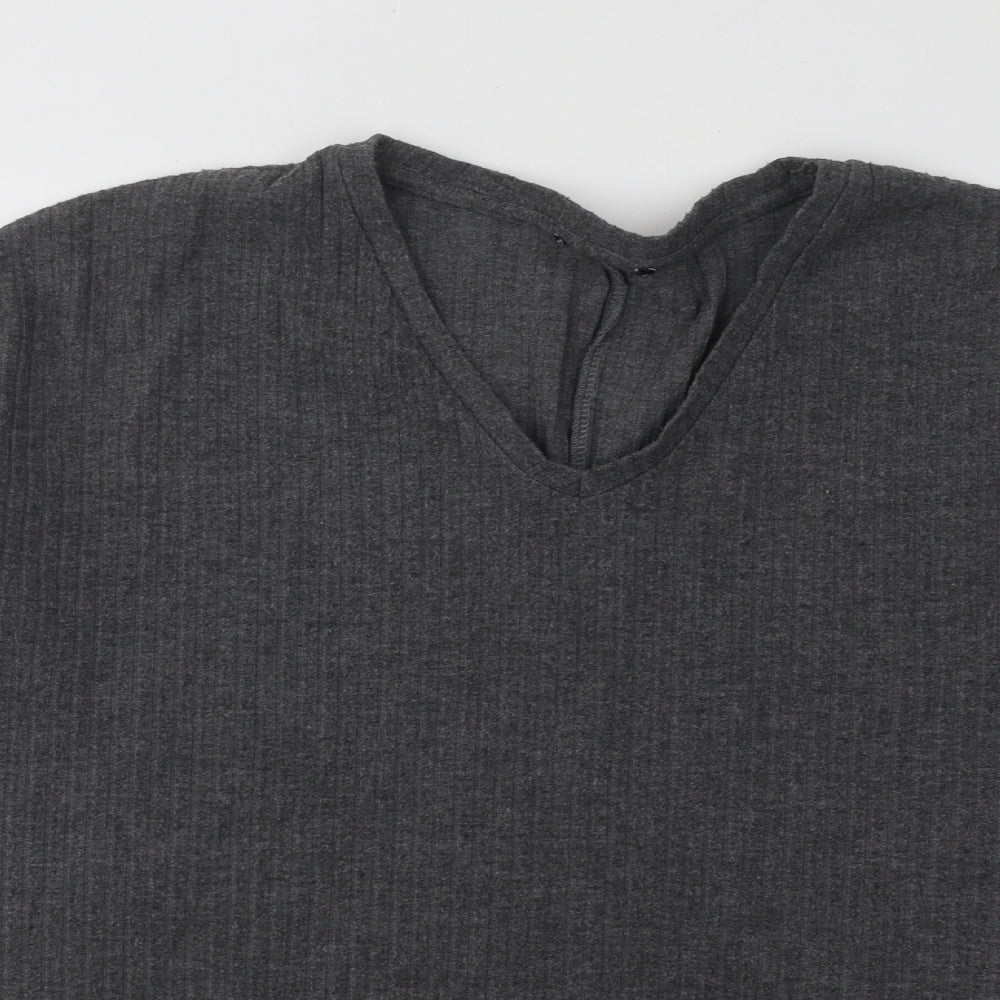 New Look Womens Grey V-Neck Polyester Pullover Jumper Size 12 - Ribbed