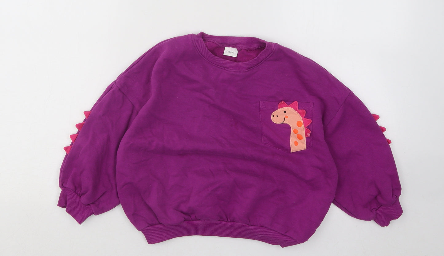 NEXT Girls Purple Cotton Pullover Sweatshirt Size 4-5 Years Pullover - Dinosaur