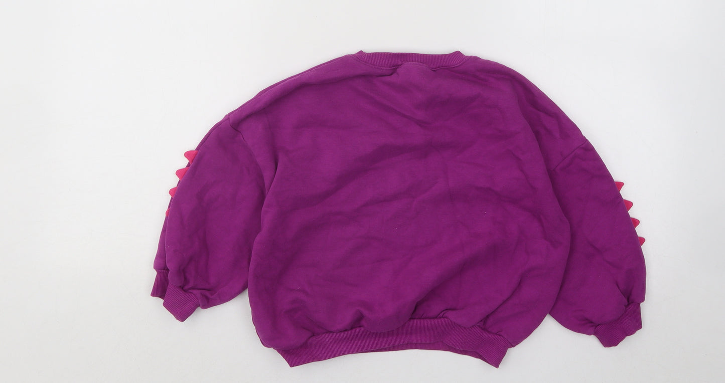 NEXT Girls Purple Cotton Pullover Sweatshirt Size 4-5 Years Pullover - Dinosaur
