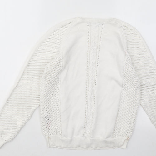 Marks and Spencer Womens White Round Neck Geometric Cotton Pullover Jumper Size 10