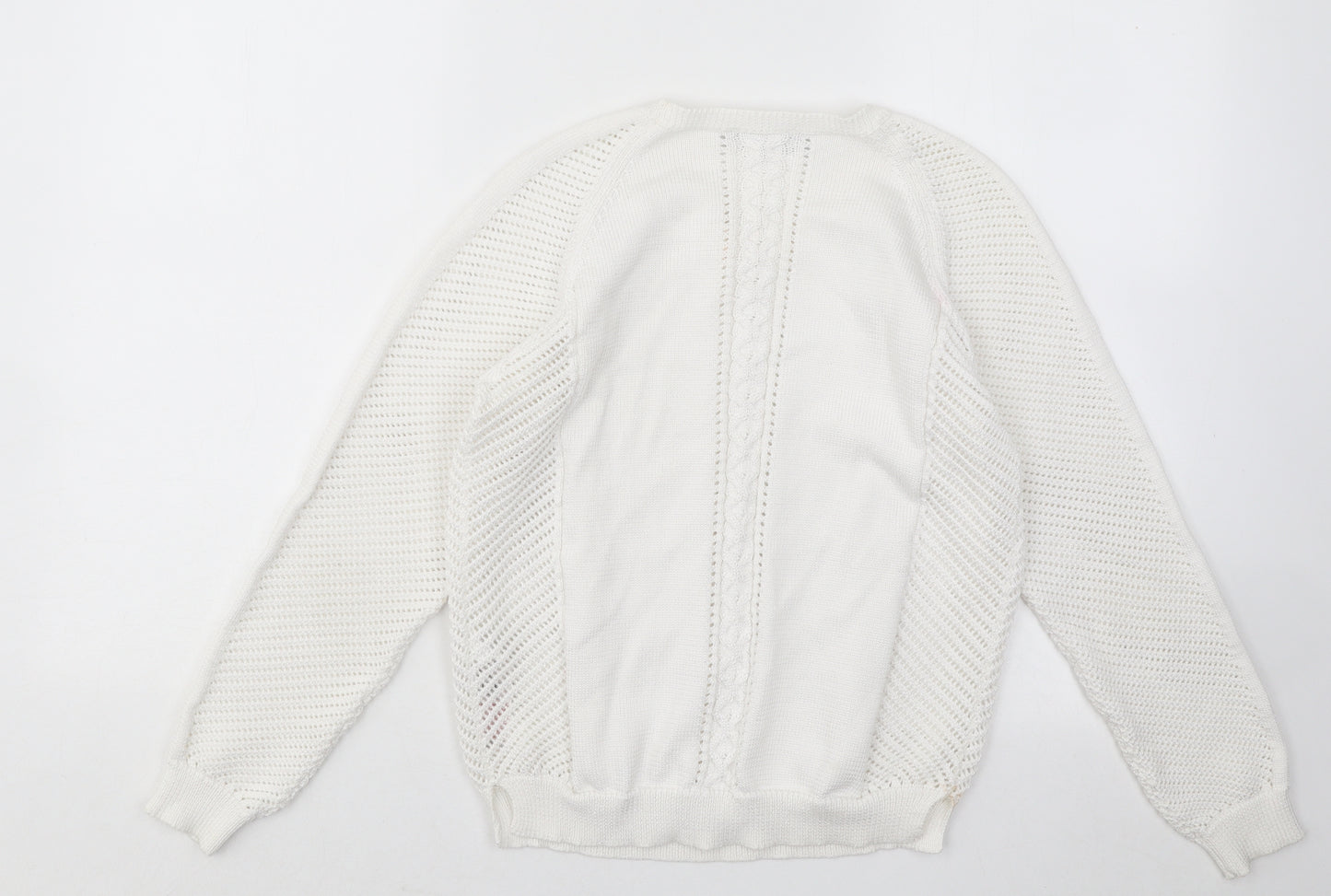 Marks and Spencer Womens White Round Neck Geometric Cotton Pullover Jumper Size 10
