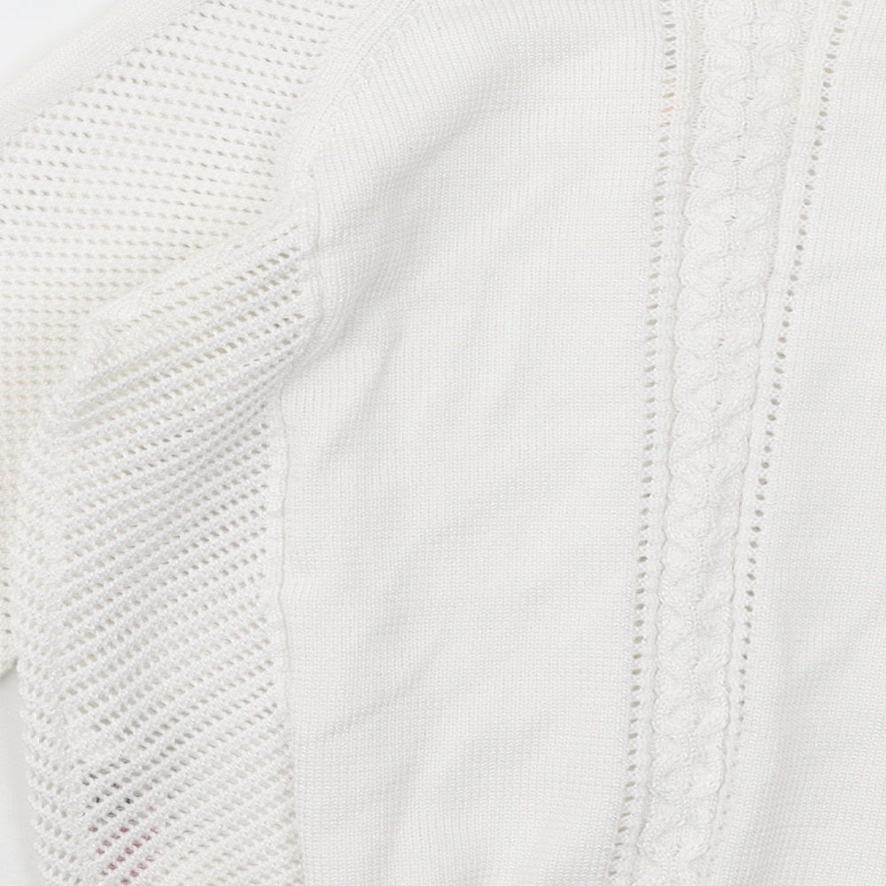 Marks and Spencer Womens White Round Neck Geometric Cotton Pullover Jumper Size 10
