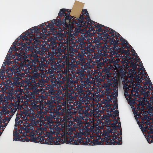 Anne De Lancay Womens Blue Floral Puffer Jacket Coat Size S Zip