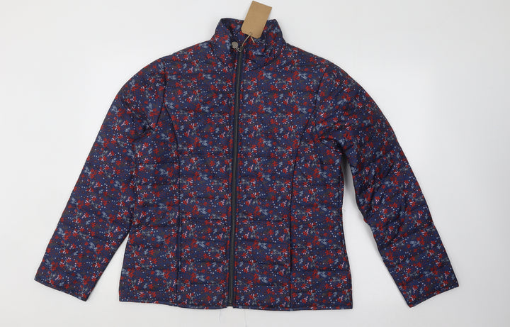 Anne De Lancay Womens Blue Floral Puffer Jacket Coat Size S Zip
