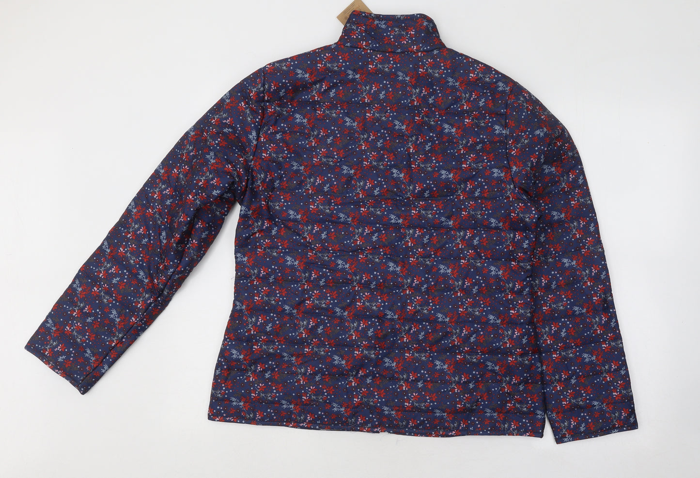 Anne De Lancay Womens Blue Floral Puffer Jacket Coat Size S Zip