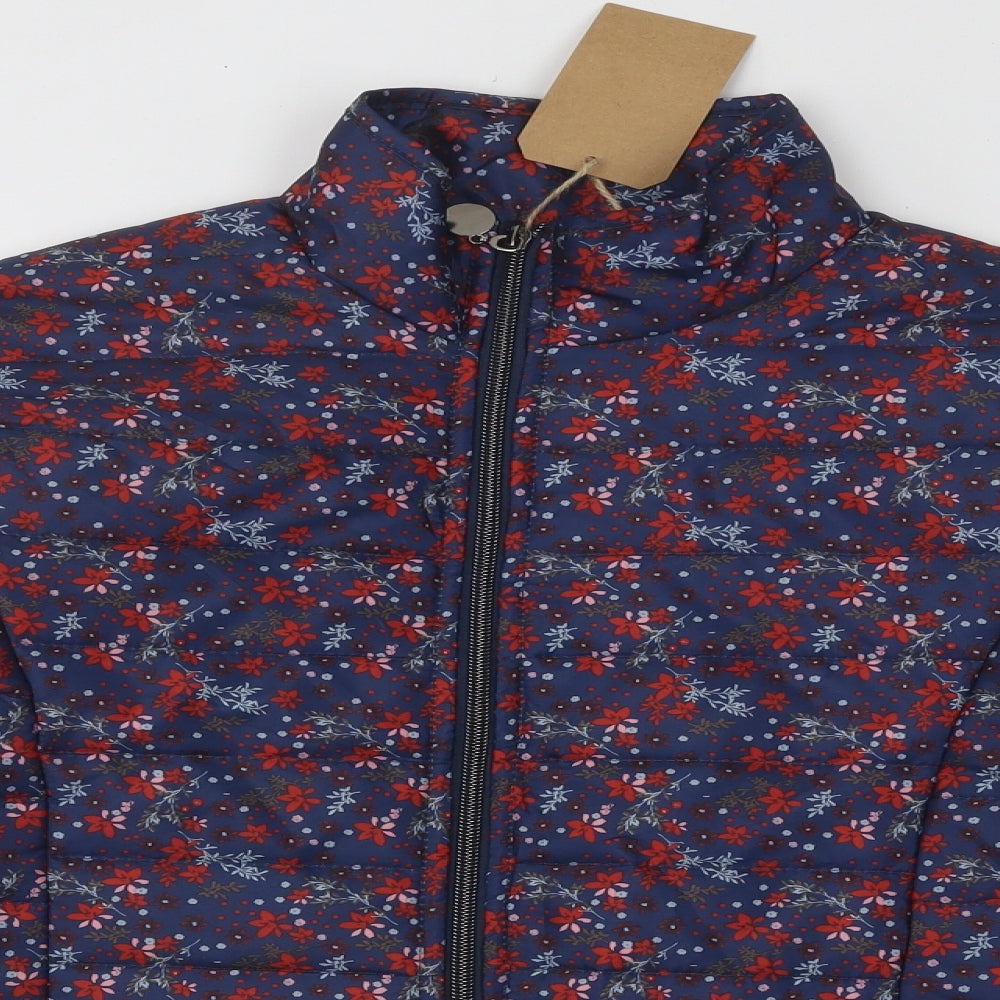 Anne De Lancay Womens Blue Floral Puffer Jacket Coat Size S Zip