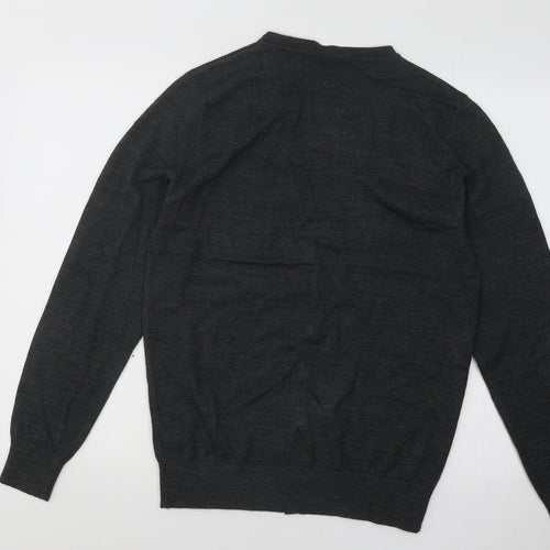 F&F Mens Grey V-Neck Acrylic Cardigan Jumper Size S