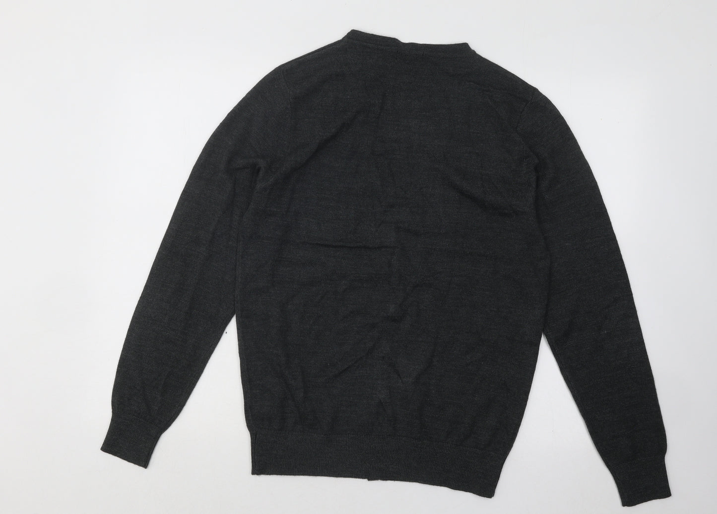 F&F Mens Grey V-Neck Acrylic Cardigan Jumper Size S