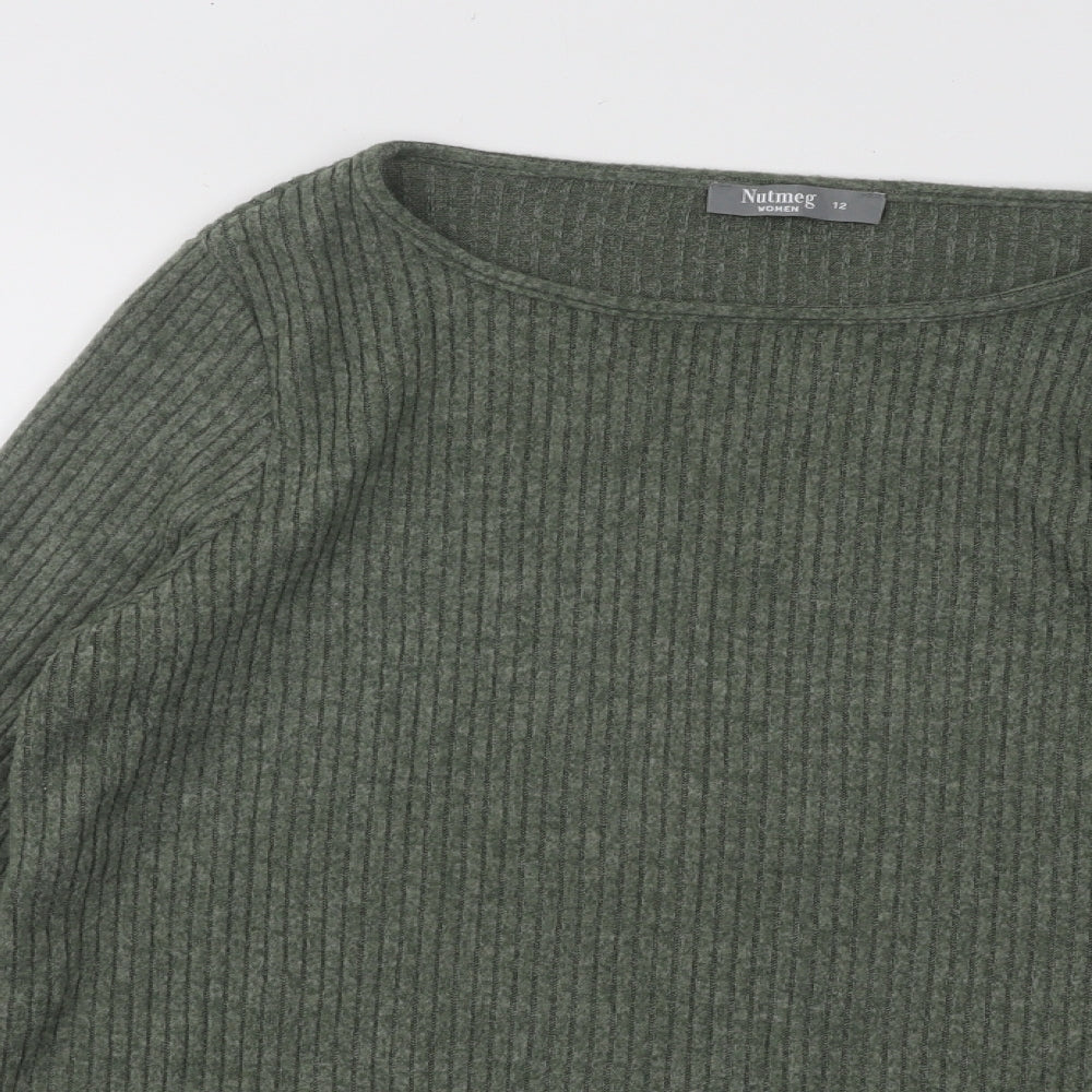 Nutmeg Womens Green Round Neck Polyester Pullover Jumper Size 12