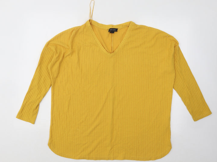 New Look Womens Yellow V-Neck Polyester Pullover Jumper Size 10