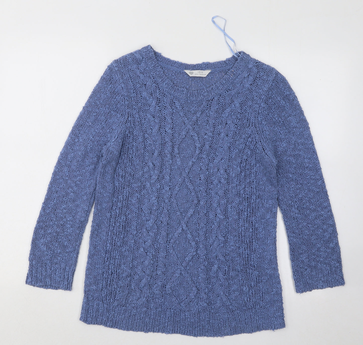 BHS Womens Blue Round Neck Geometric Acrylic Pullover Jumper Size 12