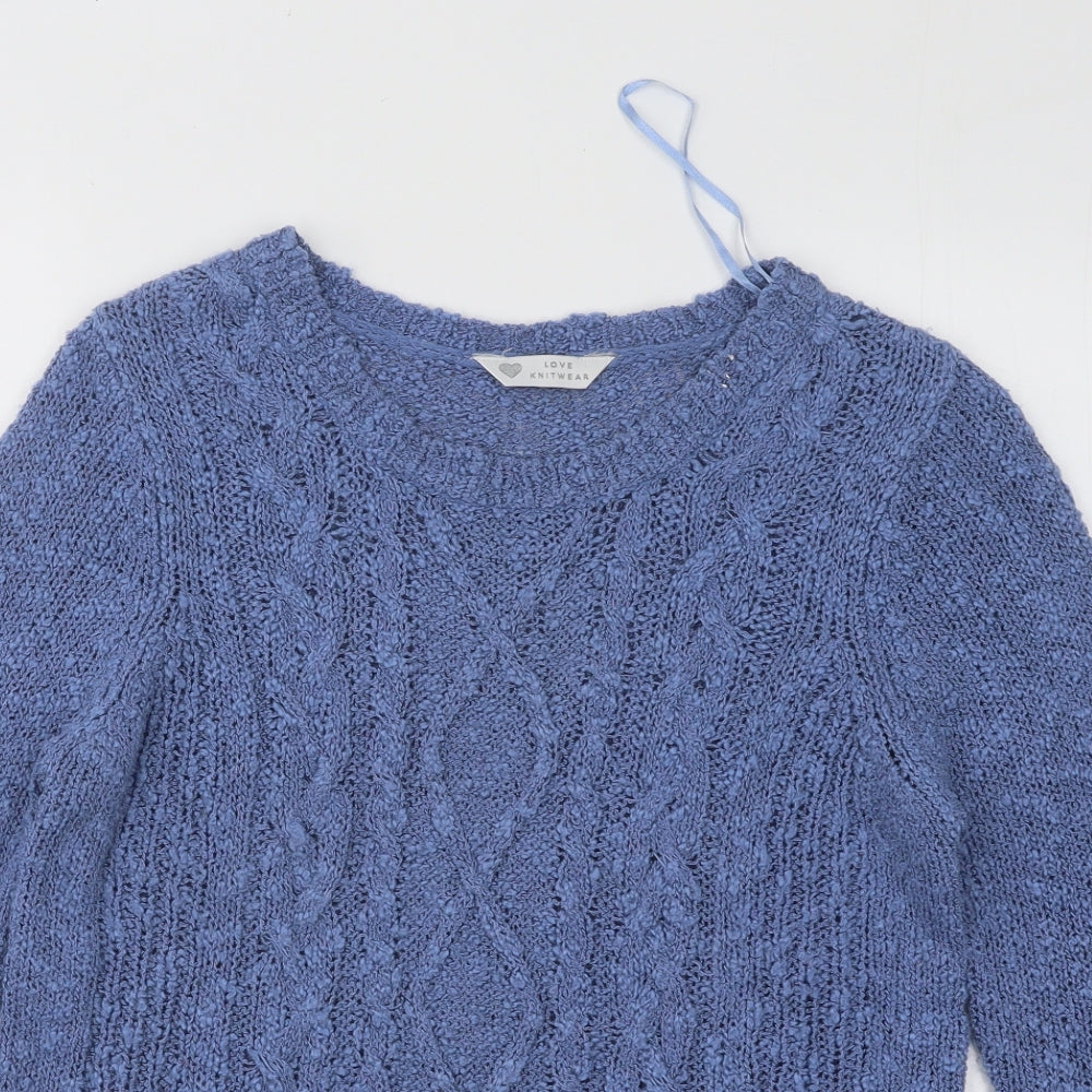 BHS Womens Blue Round Neck Geometric Acrylic Pullover Jumper Size 12