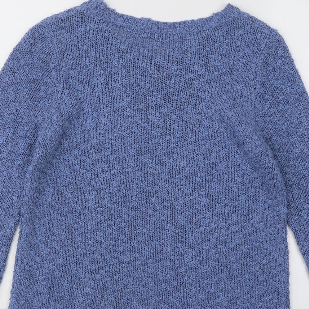 BHS Womens Blue Round Neck Geometric Acrylic Pullover Jumper Size 12