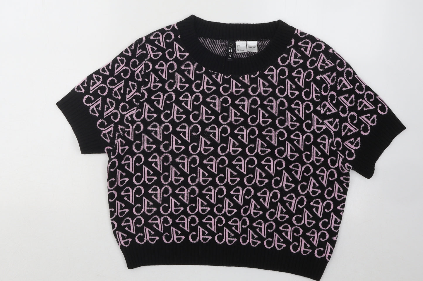 Divided by H&M Womens Pink Round Neck Geometric Acrylic Pullover Jumper Size L