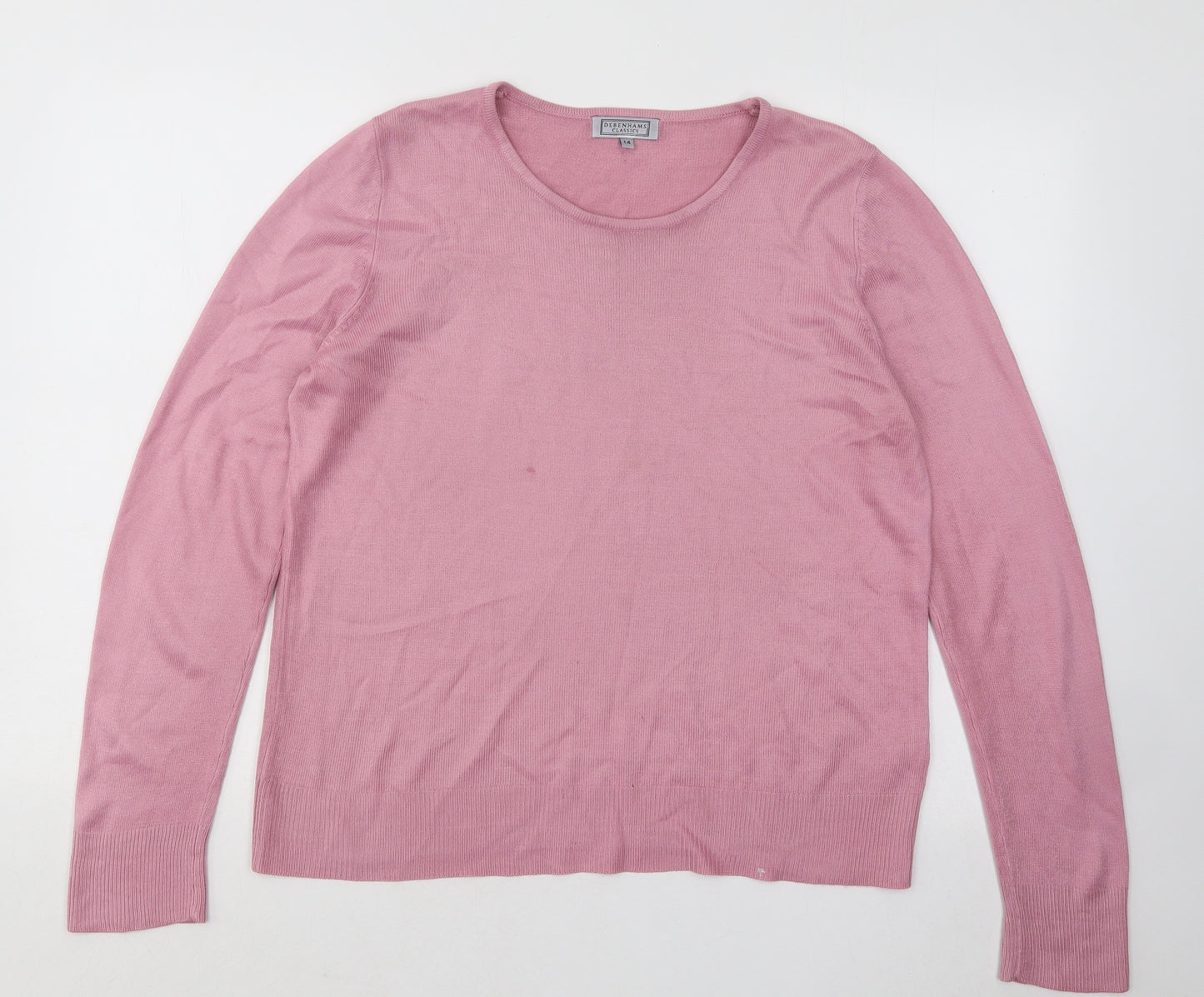 Debenhams Womens Pink Round Neck Acrylic Pullover Jumper Size 14