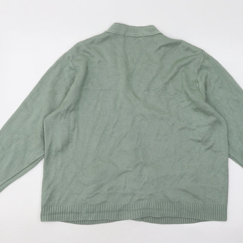 Gold Leaf Womens Green V-Neck Floral Acrylic Cardigan Jumper Size L