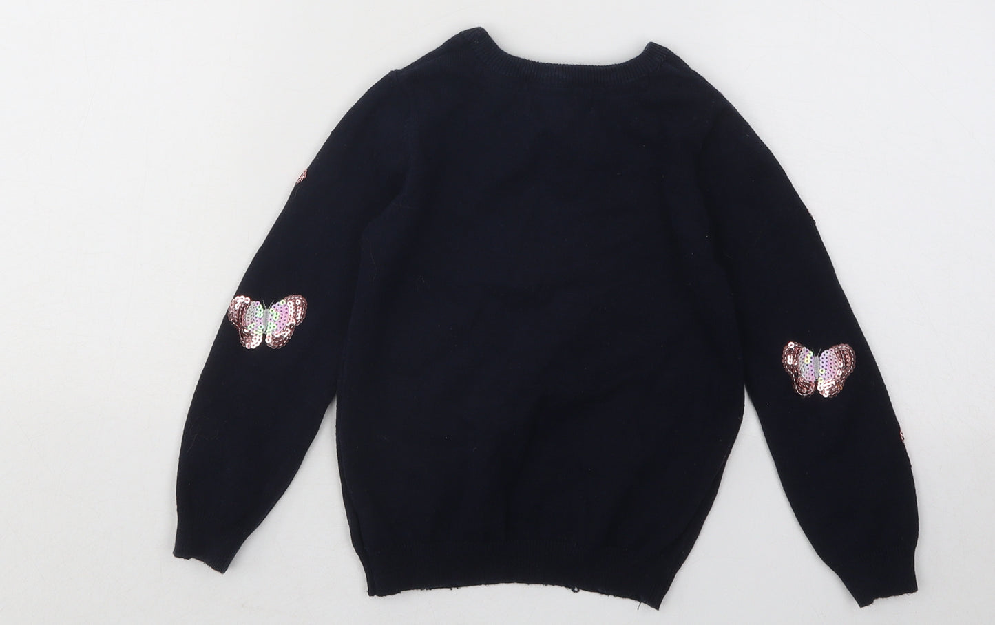 Primark Girls Blue Round Neck Geometric Acrylic Pullover Jumper Size 3-4 Years Pullover - Butterflies