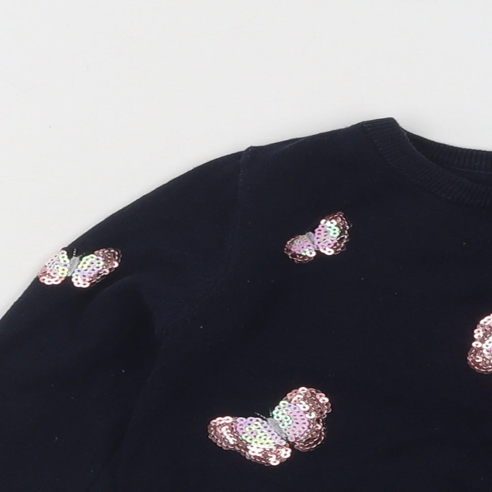 Primark Girls Blue Round Neck Geometric Acrylic Pullover Jumper Size 3-4 Years Pullover - Butterflies