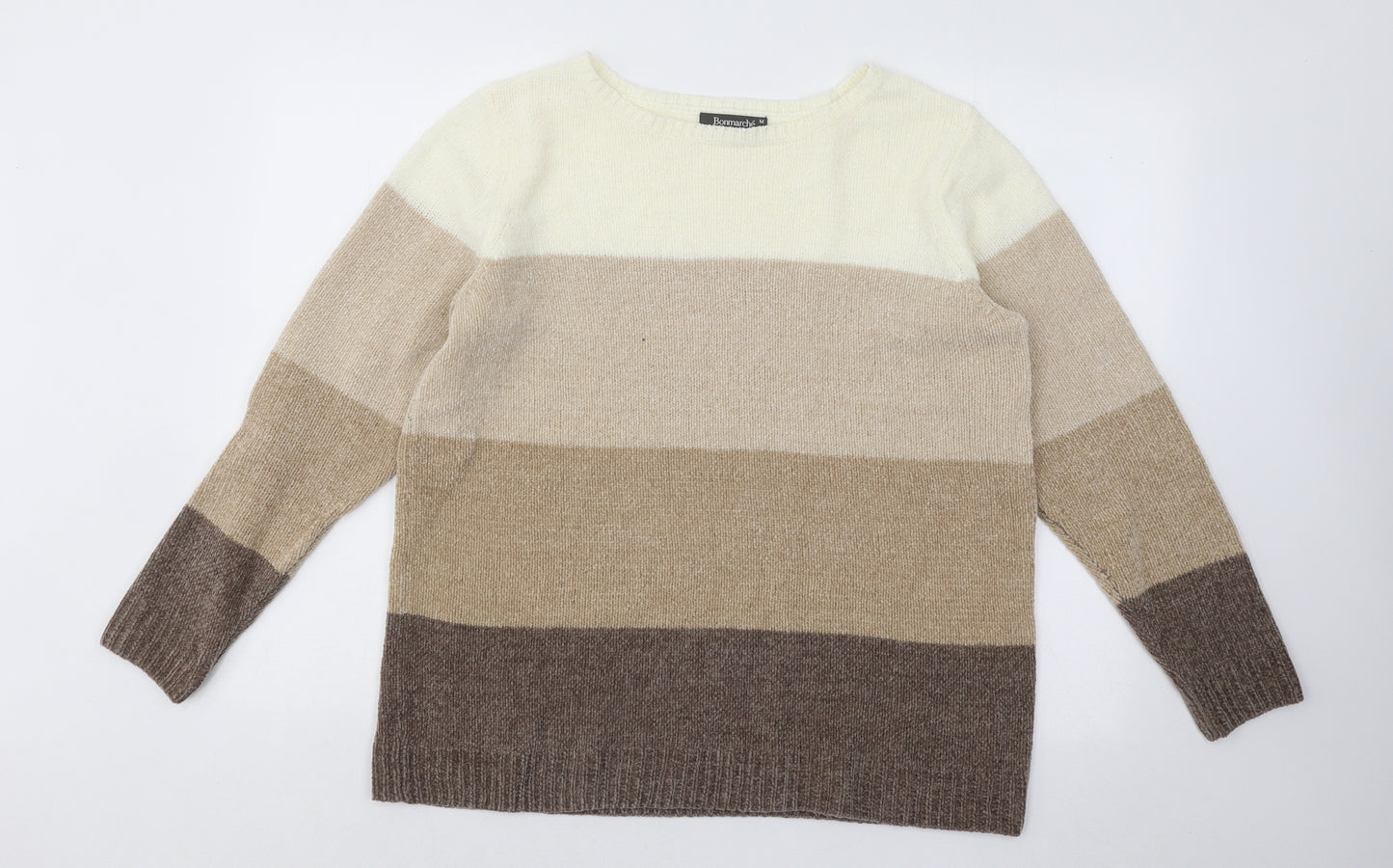 Bonmarché Womens Beige Round Neck Striped Acrylic Pullover Jumper Size M