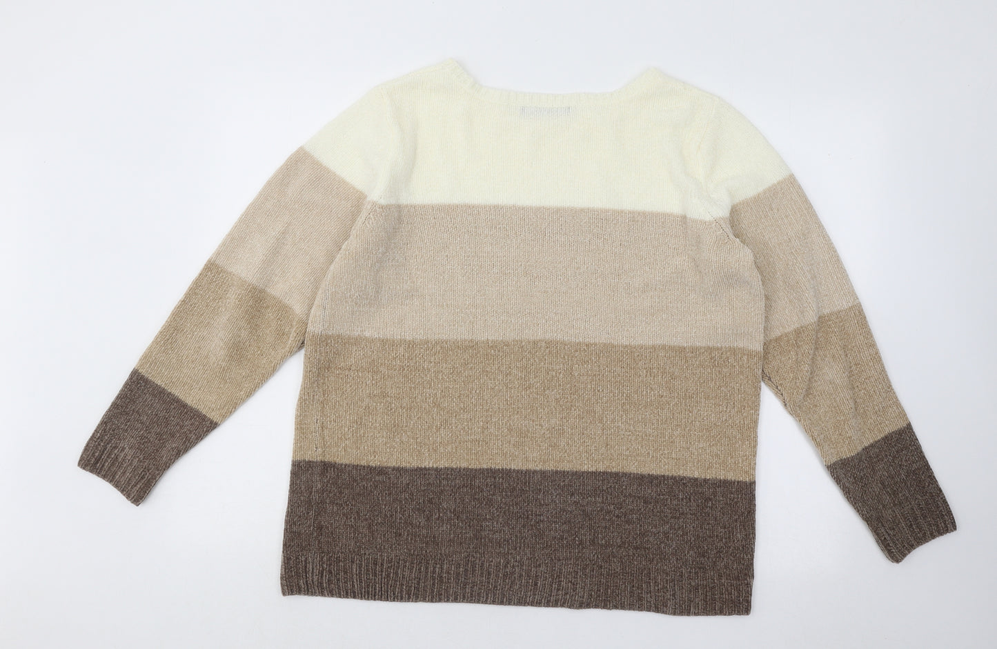 Bonmarché Womens Beige Round Neck Striped Acrylic Pullover Jumper Size M