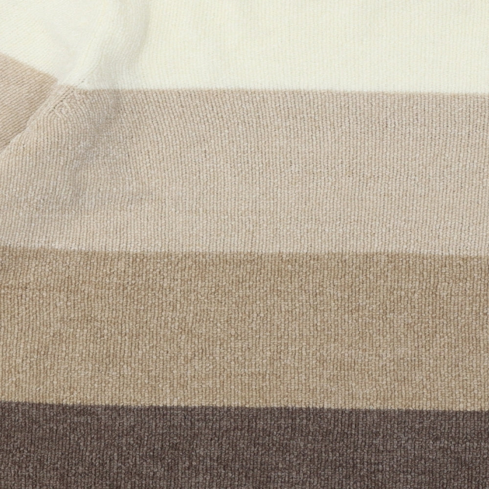 Bonmarché Womens Beige Round Neck Striped Acrylic Pullover Jumper Size M