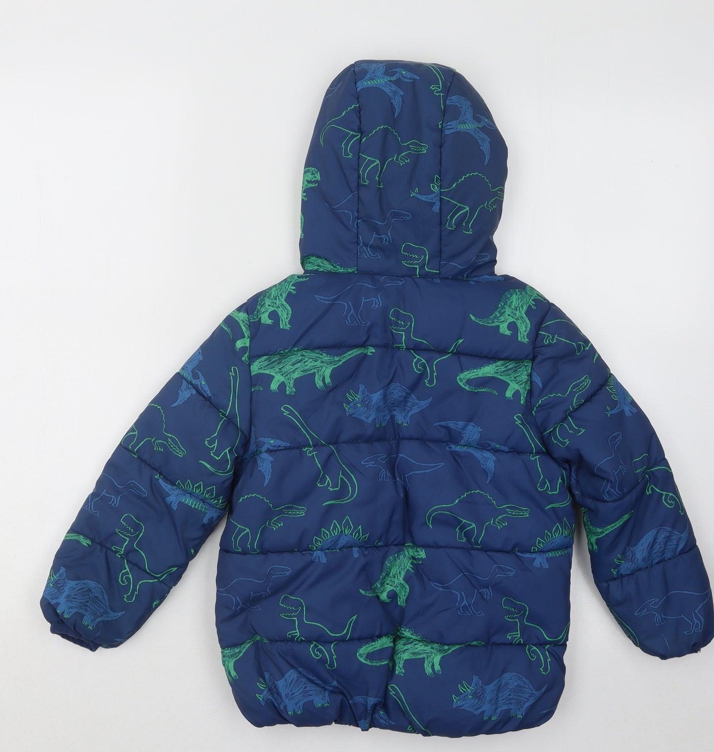TU Boys Blue Geometric Puffer Jacket Coat Size 4-5 Years Zip - Dinosaurs