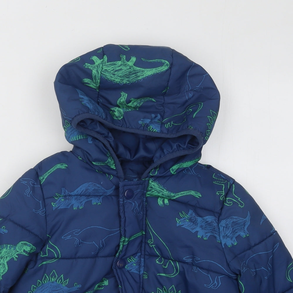 TU Boys Blue Geometric Puffer Jacket Coat Size 4-5 Years Zip - Dinosaurs