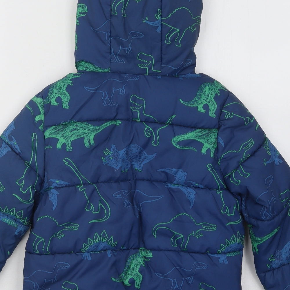 TU Boys Blue Geometric Puffer Jacket Coat Size 4-5 Years Zip - Dinosaurs
