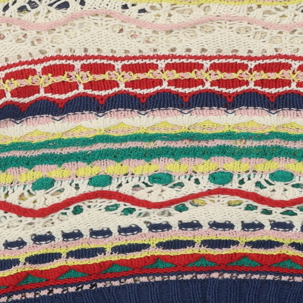 Mango Womens Multicoloured Round Neck Geometric Acrylic Pullover Jumper Size L - Pom Pom