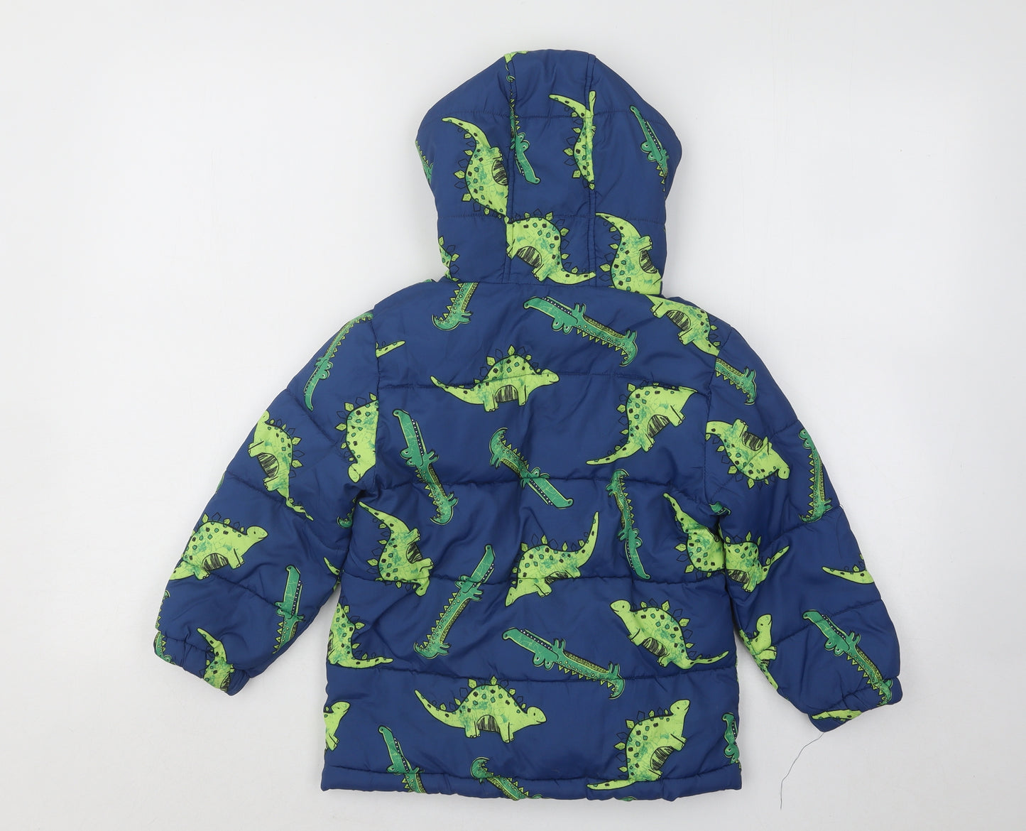 George Boys Blue Geometric Puffer Jacket Coat Size 4-5 Years Zip - Dinosaur