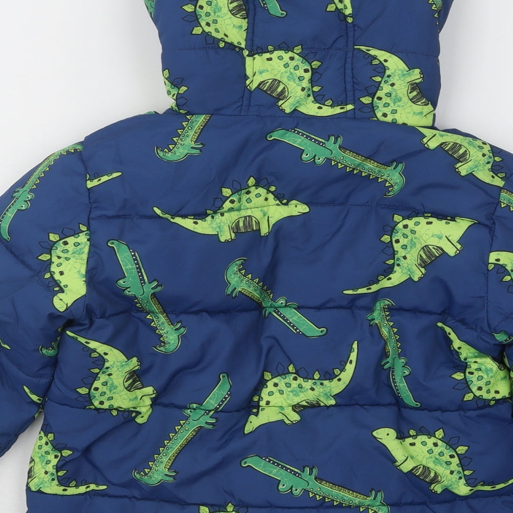 George Boys Blue Geometric Puffer Jacket Coat Size 4-5 Years Zip - Dinosaur