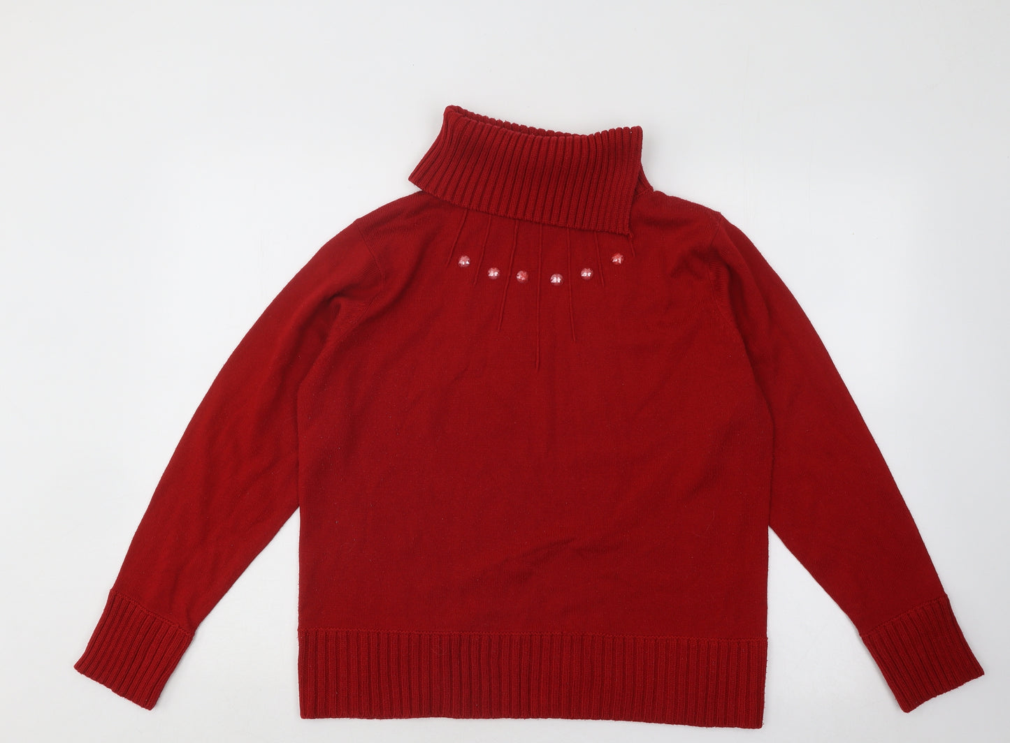 Bonmarché Womens Red Roll Neck Acrylic Pullover Jumper Size M