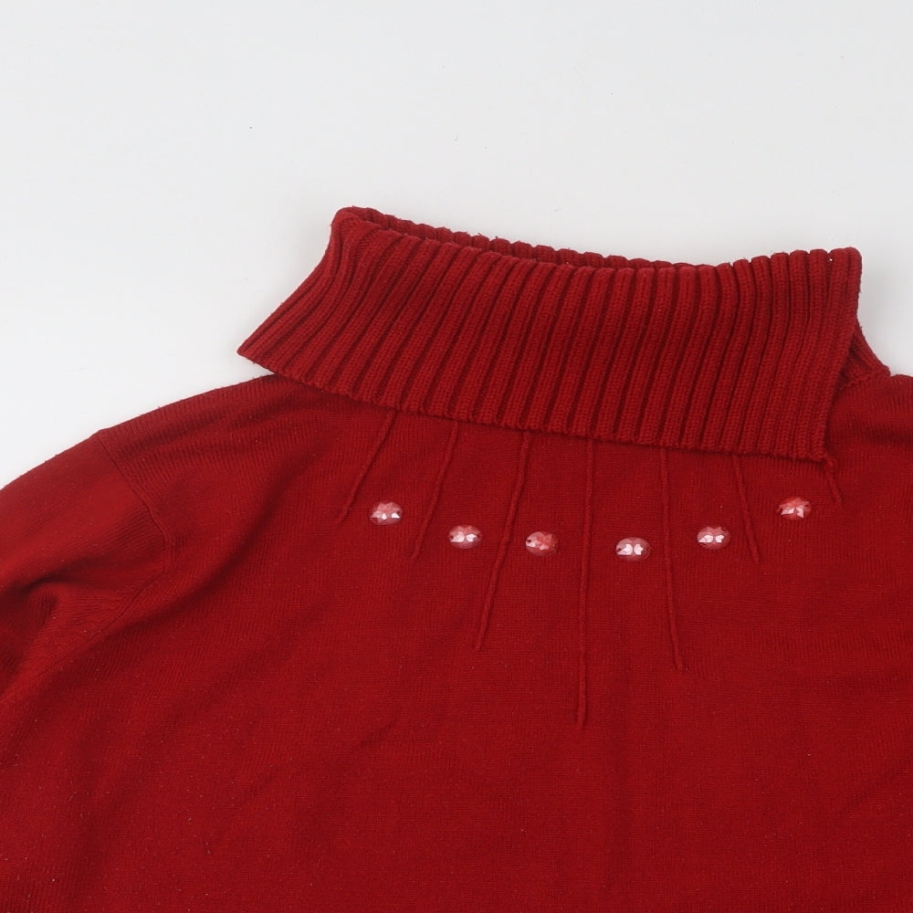 Bonmarché Womens Red Roll Neck Acrylic Pullover Jumper Size M