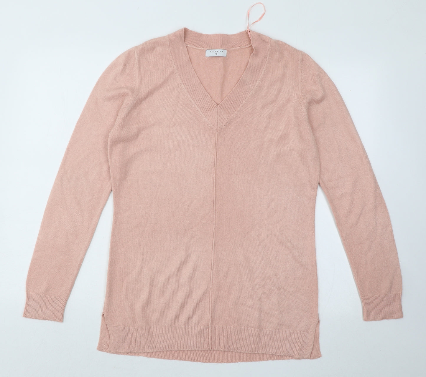 Papaya Womens Pink V-Neck Acrylic Pullover Jumper Size 10