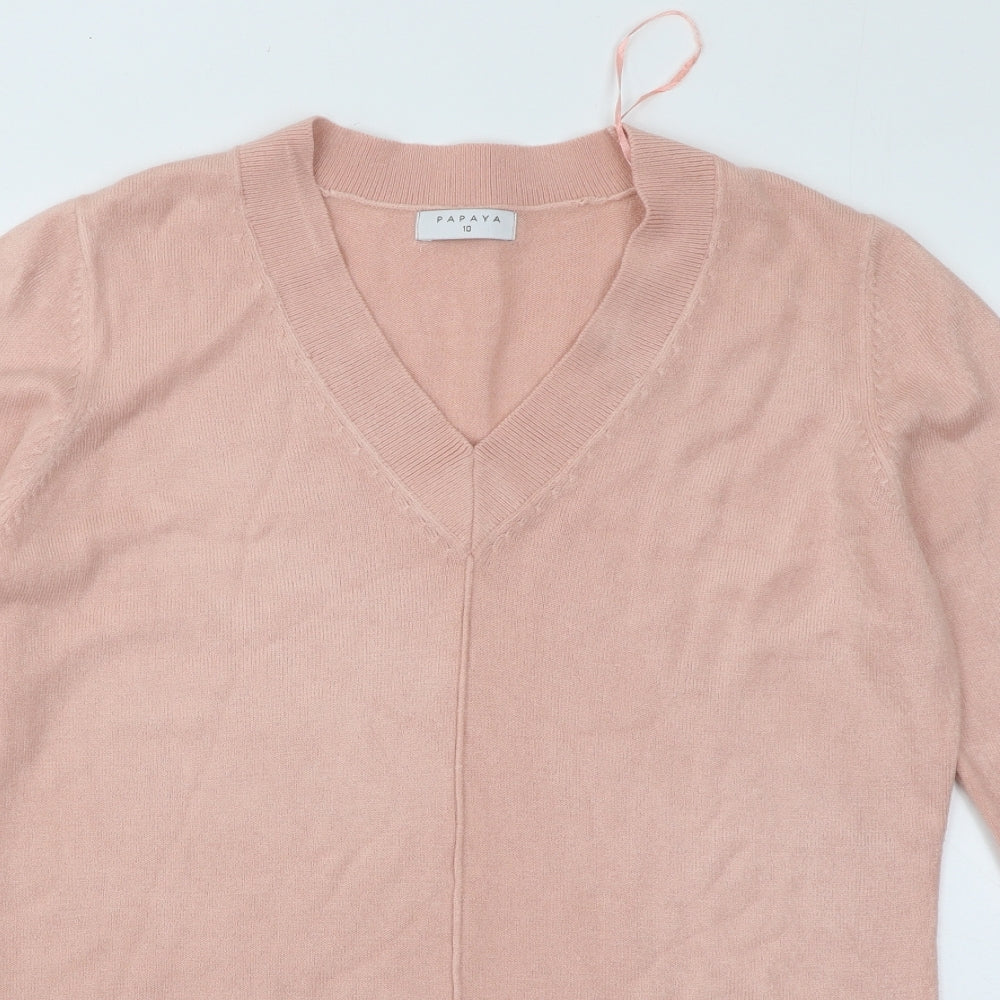 Papaya Womens Pink V-Neck Acrylic Pullover Jumper Size 10