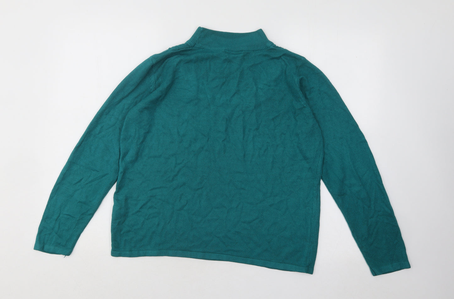 Bonmarché Womens Green Mock Neck Geometric Acrylic Pullover Jumper Size M