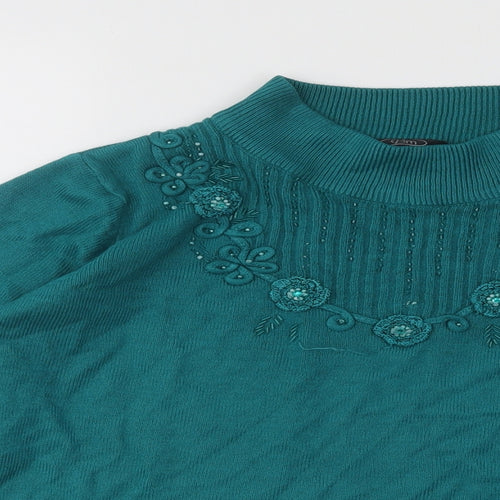 Bonmarché Womens Green Mock Neck Geometric Acrylic Pullover Jumper Size M
