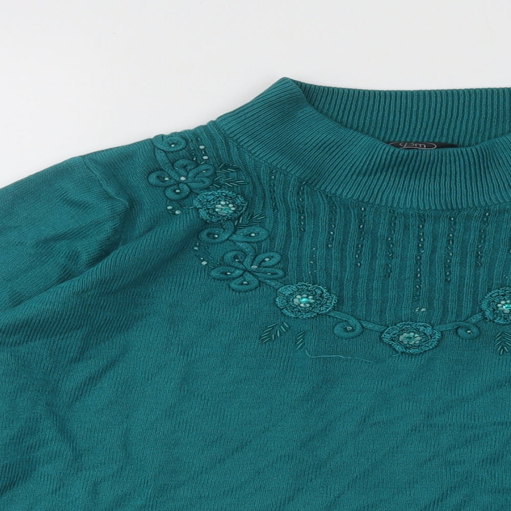 Bonmarché Womens Green Mock Neck Geometric Acrylic Pullover Jumper Size M