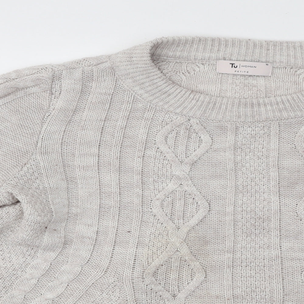 TU Womens Beige Mock Neck Acrylic Pullover Jumper Size 16 - Cable knit