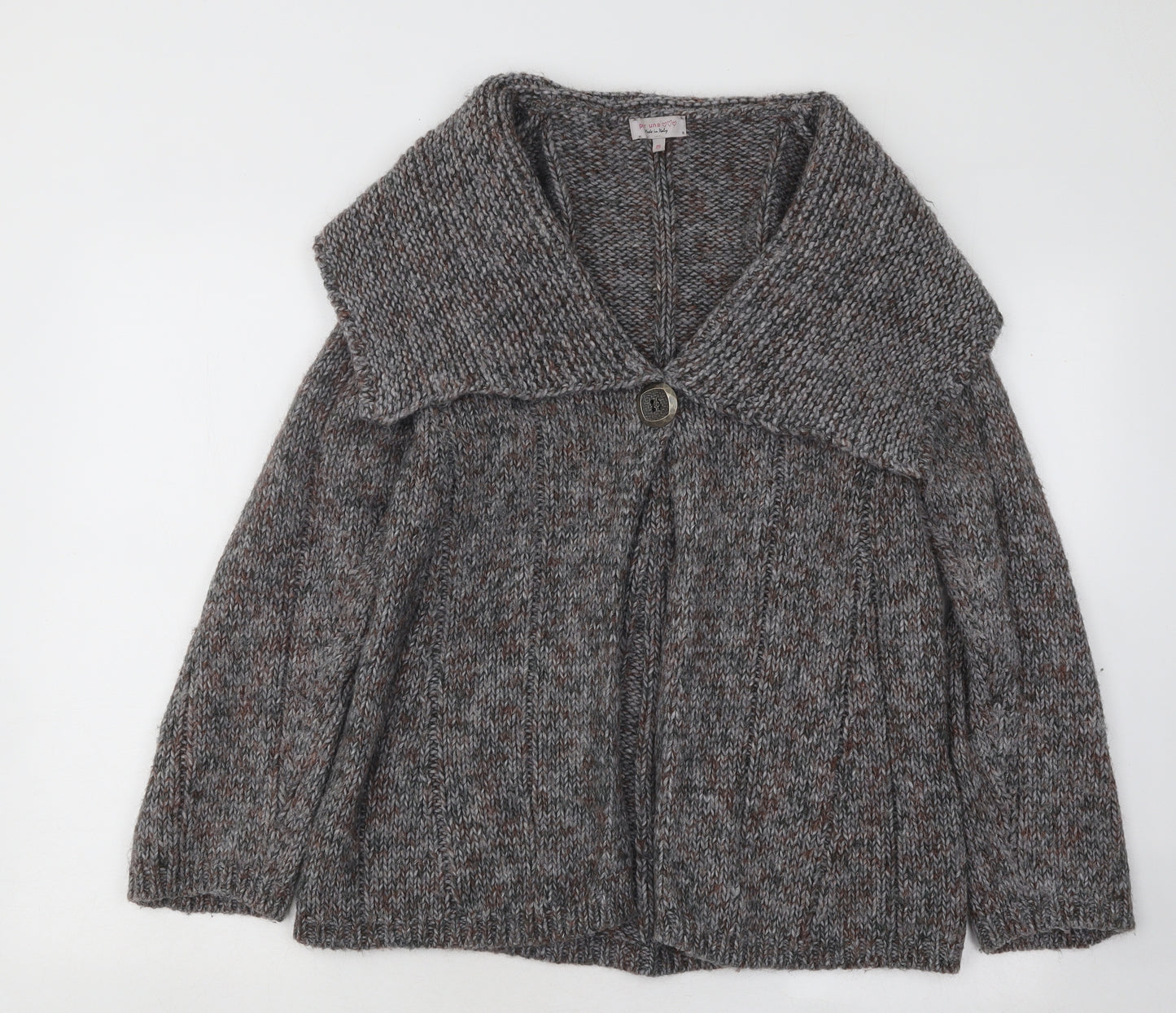 Per Una Womens Grey Collared Acrylic Cardigan Jumper Size M