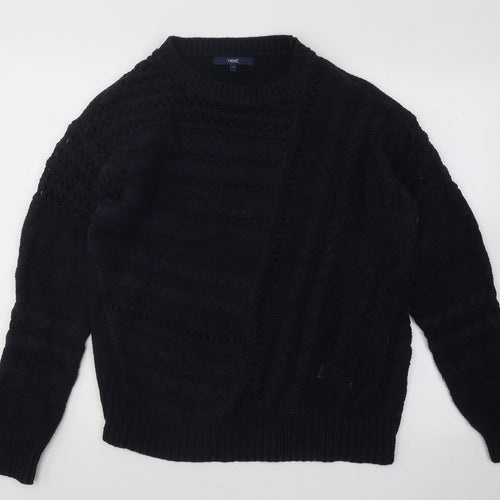 NEXT Womens Blue Round Neck Geometric Cotton Pullover Jumper Size M