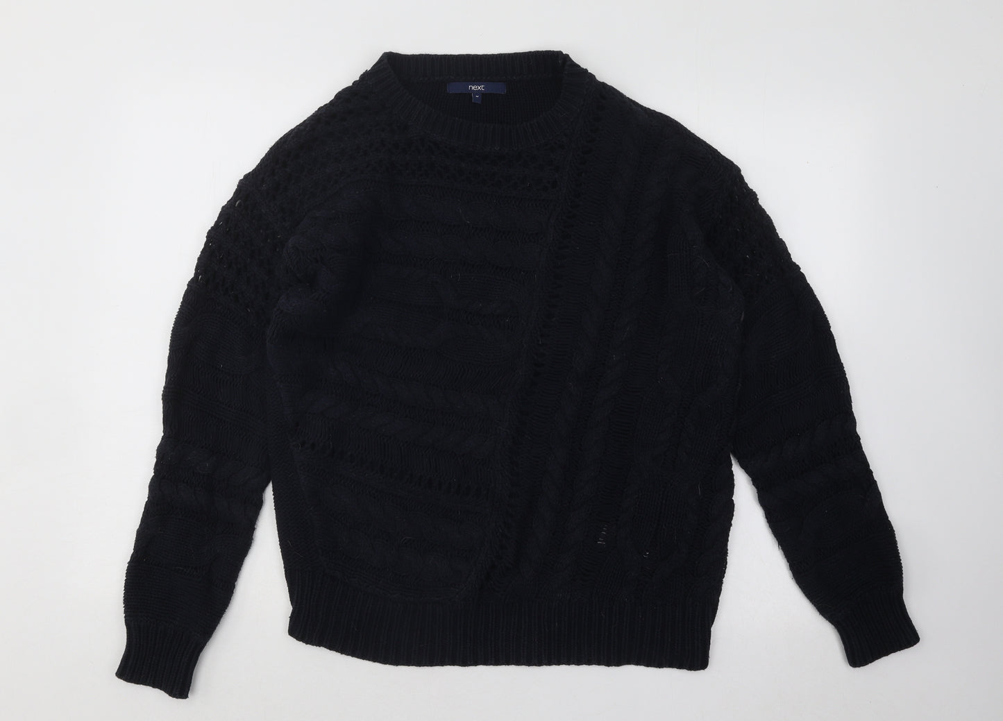 NEXT Womens Blue Round Neck Geometric Cotton Pullover Jumper Size M