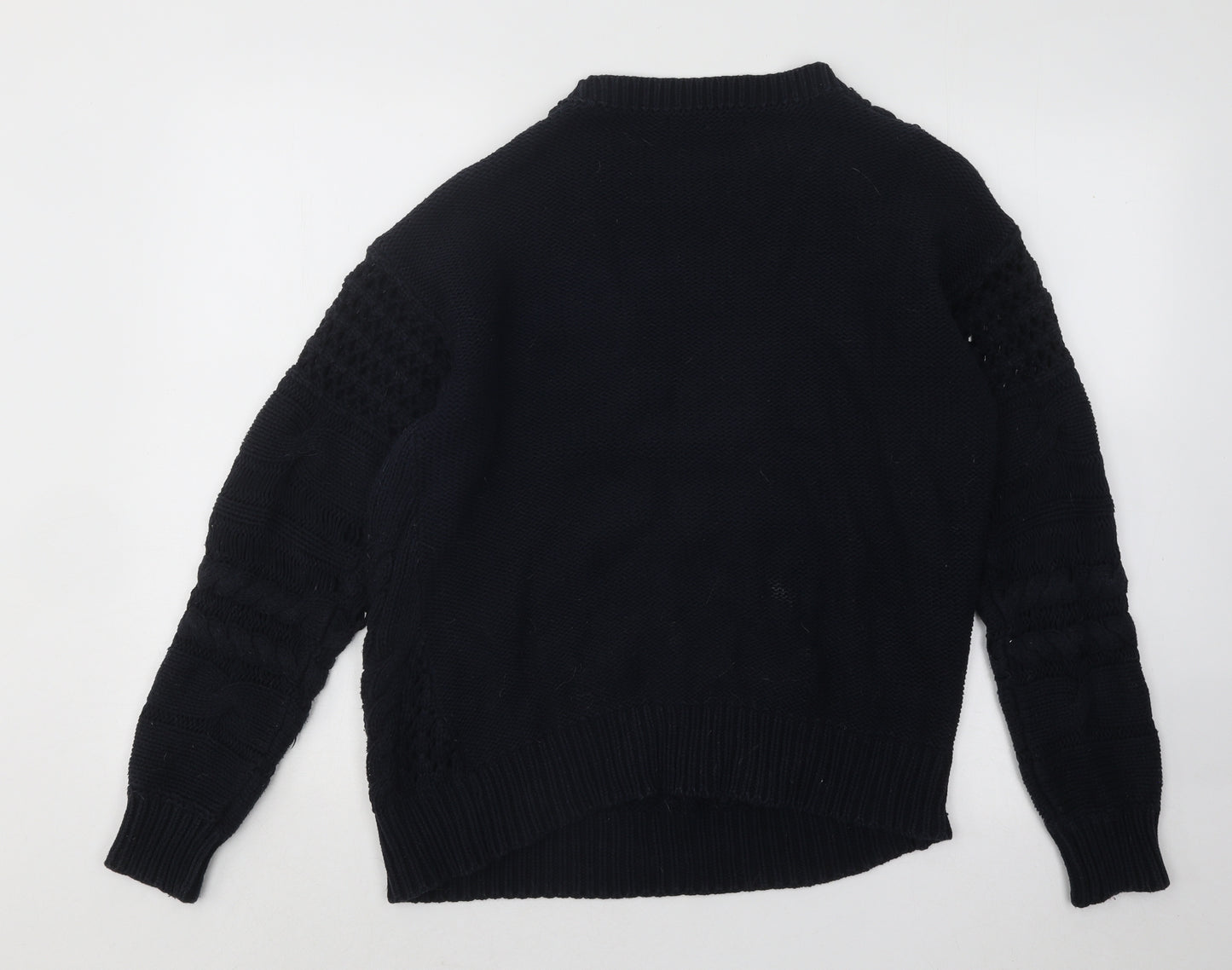 NEXT Womens Blue Round Neck Geometric Cotton Pullover Jumper Size M