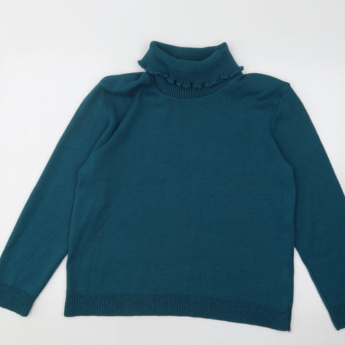Mia Moda Womens Blue Roll Neck Acrylic Pullover Jumper Size M