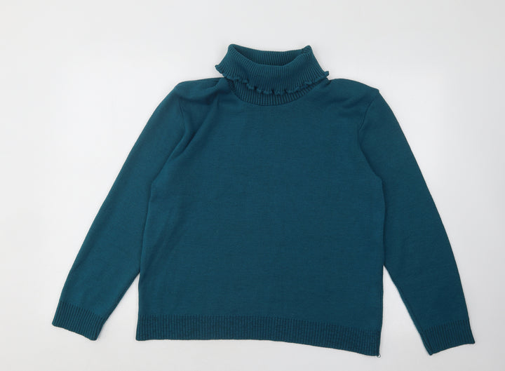 Mia Moda Womens Blue Roll Neck Acrylic Pullover Jumper Size M